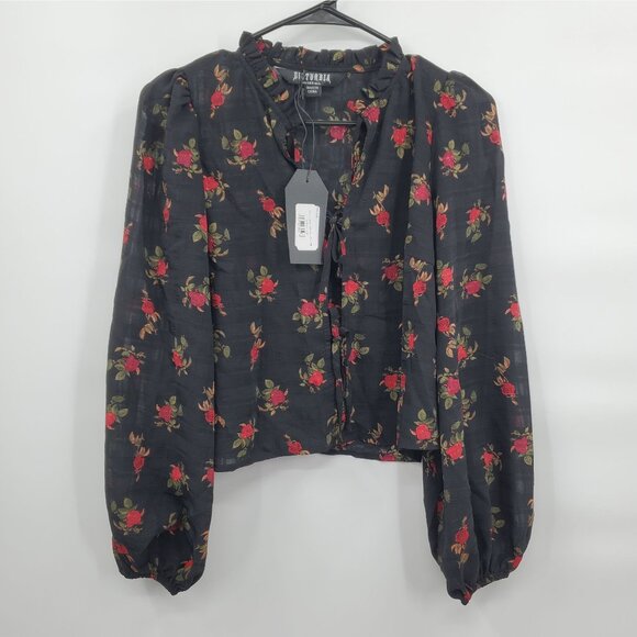 Disturbia Darcey Floral Print Chiffon Tie Front Blouse Top Women Size US 4 NWT - Picture 3 of 16
